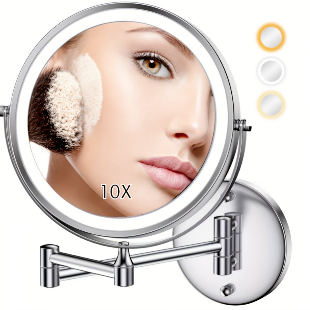 LOTTOWARE 10X 8-Inch No-Drill Rechargeable Wall-Mounted Vanity Mirror