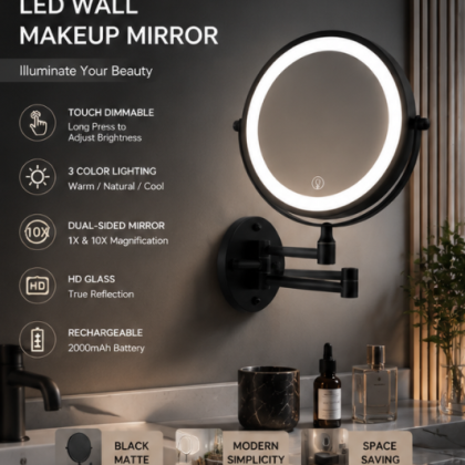 LOTTOWARE 10X Dimmable Touch Control 360° Wall-Mounted Vanity Mirror