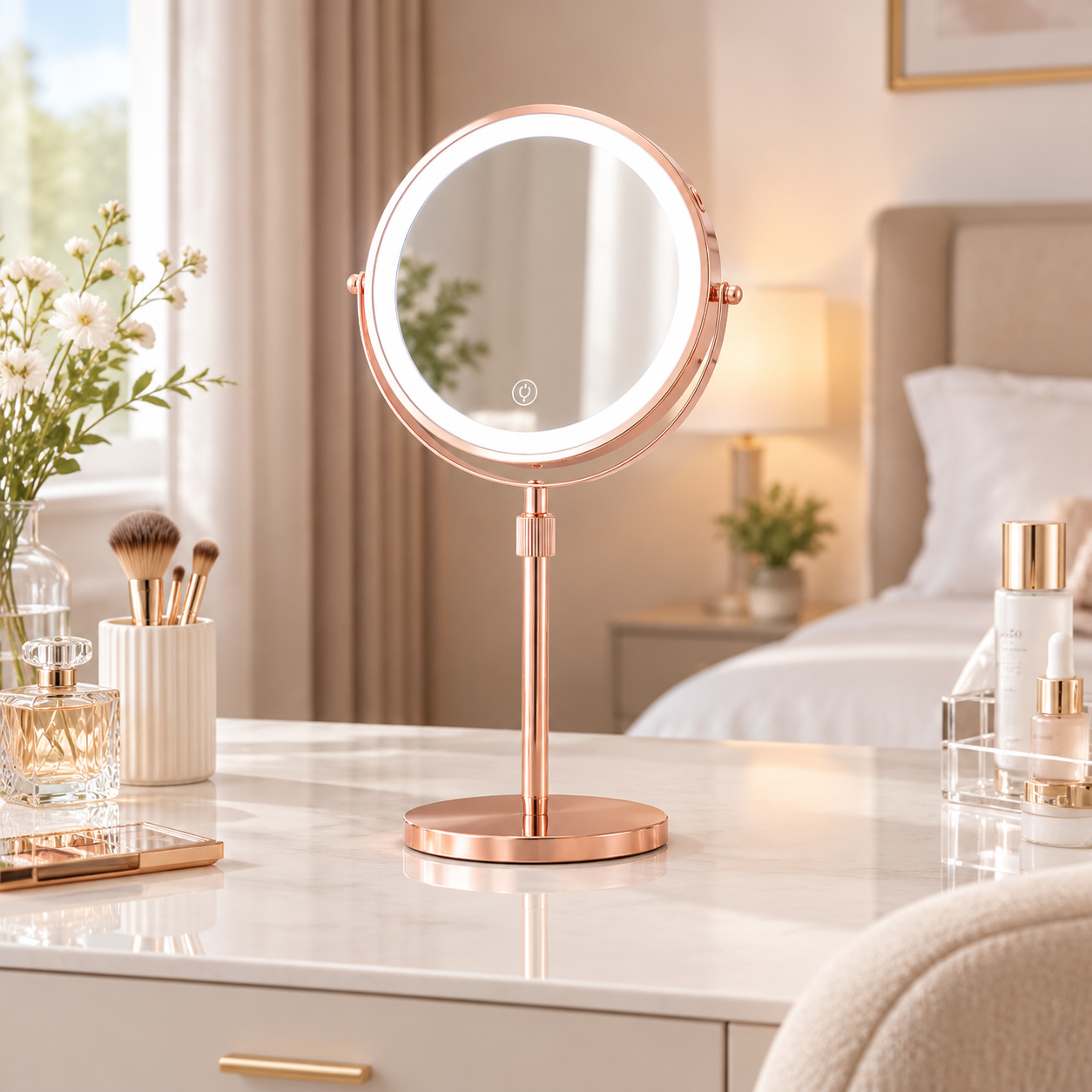 LOTTOWARE 8" Lighted Tabletop Makeup Mirror (Extendable) — product photo 1