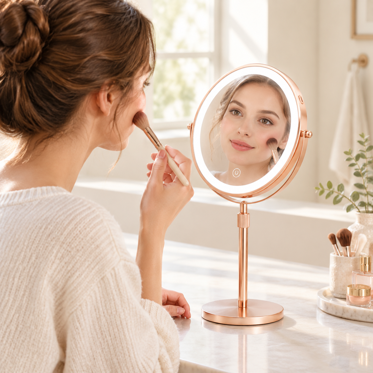 LOTTOWARE 8" Lighted Tabletop Makeup Mirror (Extendable) — product photo 1