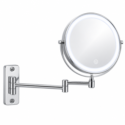 LOTTOWARE 8" Lighted Wall Mount Swing Arm Mirror (Round Base) — product photo 1