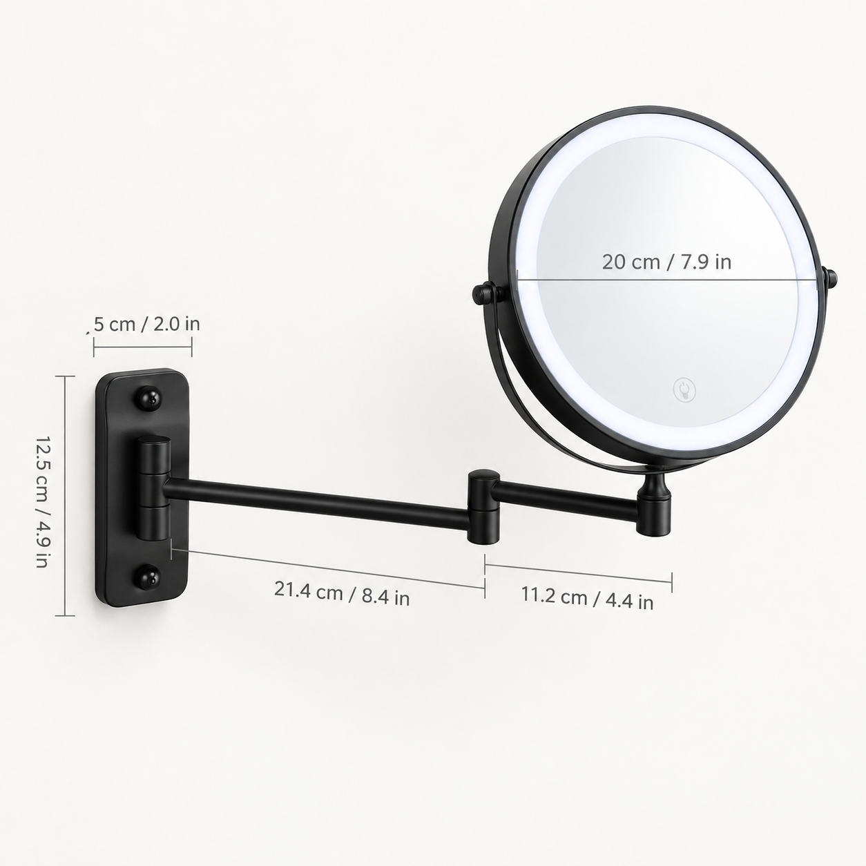 LOTTOWARE 8" Lighted Wall Mount Swing Arm Mirror (Round Base) — product photo 1