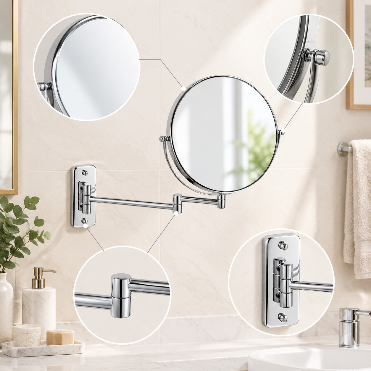 LOTTOWARE 9" Wall Mount Swing Arm Mirror — Non-Lighted — product photo 1