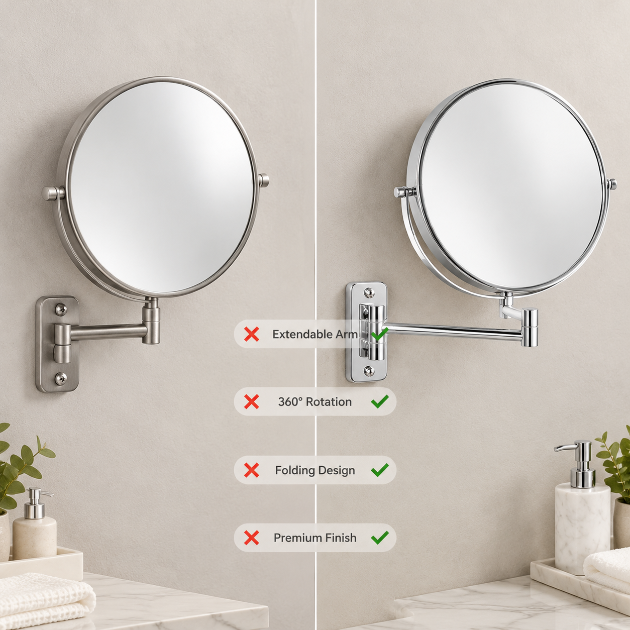LOTTOWARE 9" Wall Mount Swing Arm Mirror — Non-Lighted — product photo 1