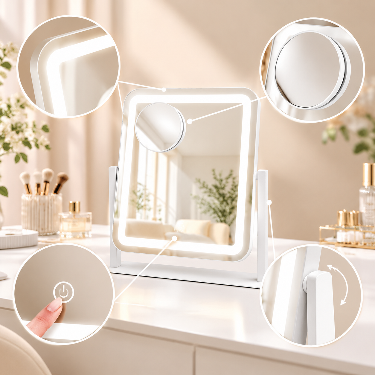 LOTTOWARE LED Makeup Mirror — USB or Battery Powered — product photo 1