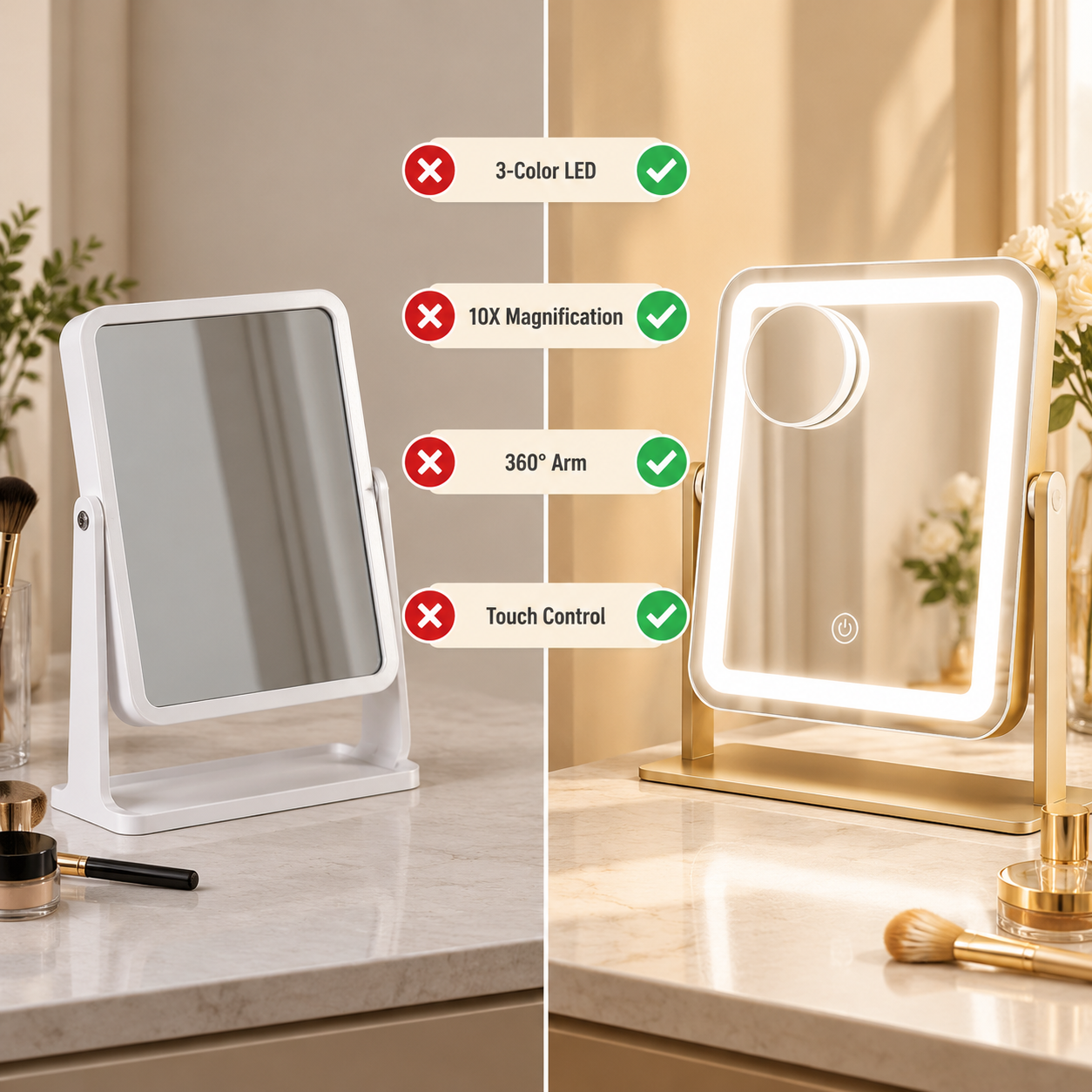 LOTTOWARE LED Makeup Mirror — USB or Battery Powered — product photo 1