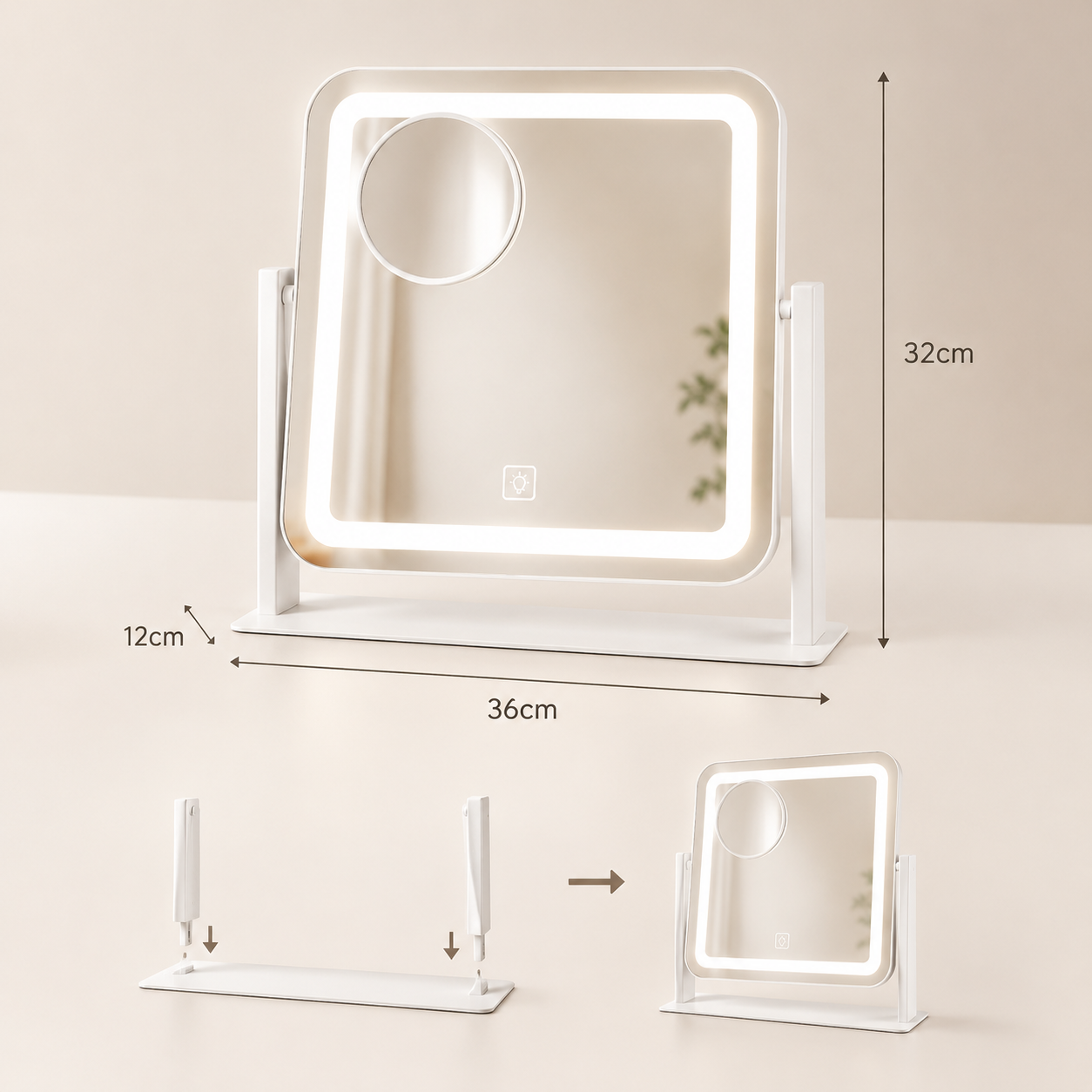 LOTTOWARE LED Makeup Mirror — USB or Battery Powered — product photo 1