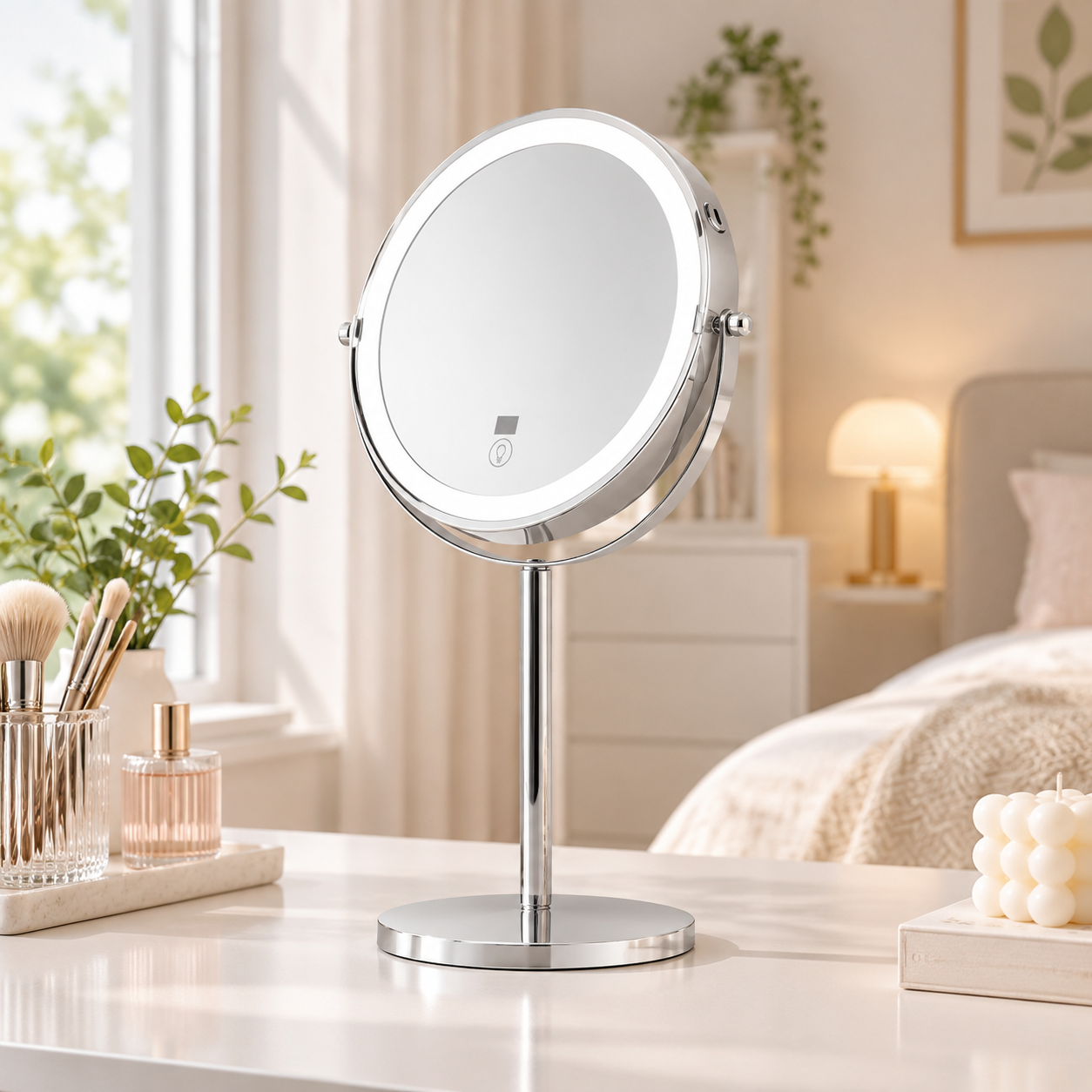 LOTTOWARE 8" Lighted Tabletop Makeup Mirror with Digital Display (1x/10x) — product photo 1