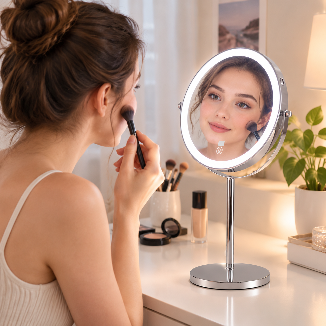 LOTTOWARE 8" Lighted Tabletop Makeup Mirror with Digital Display (1x/10x) — product photo 1