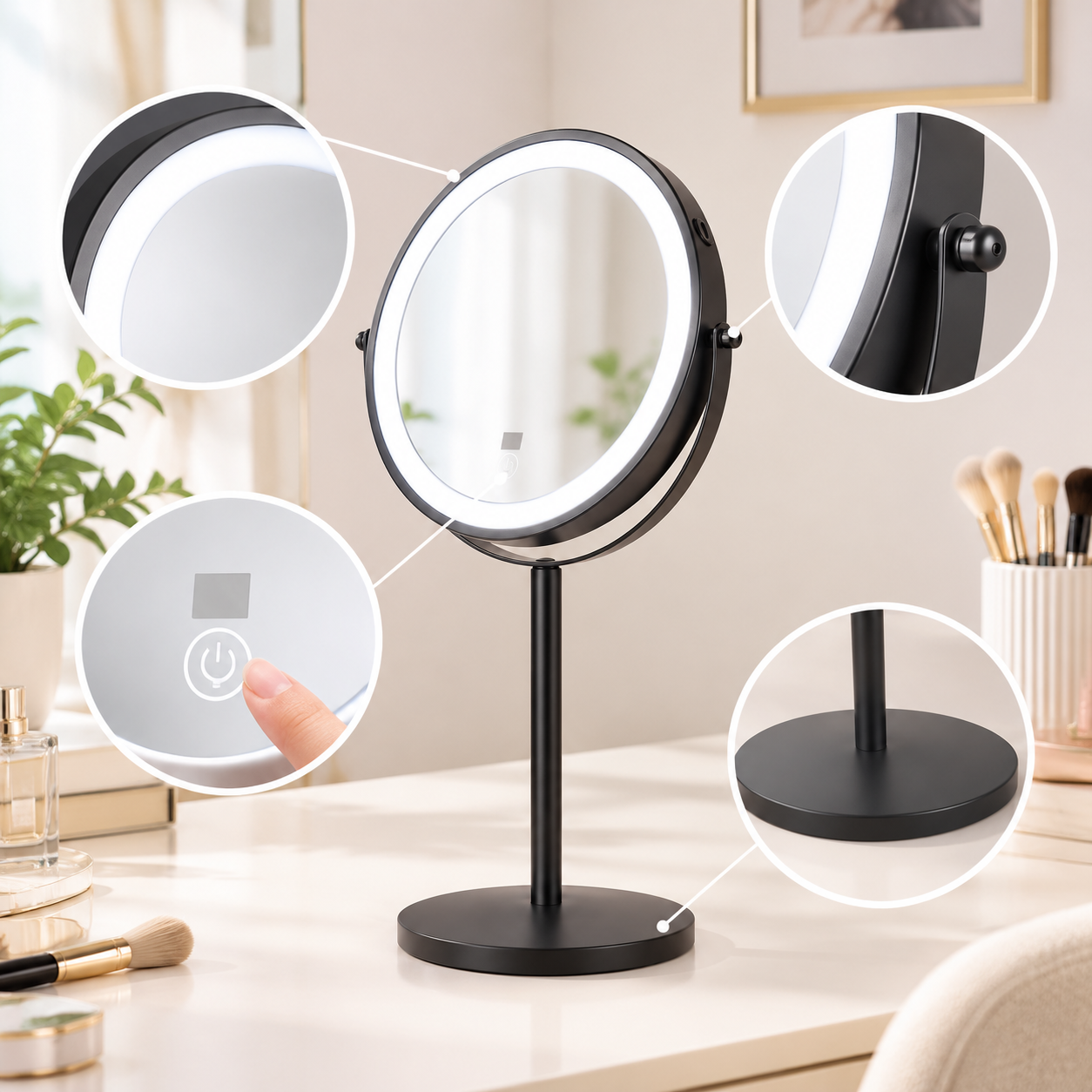 LOTTOWARE 8" Lighted Tabletop Makeup Mirror with Digital Display (1x/10x) — product photo 1