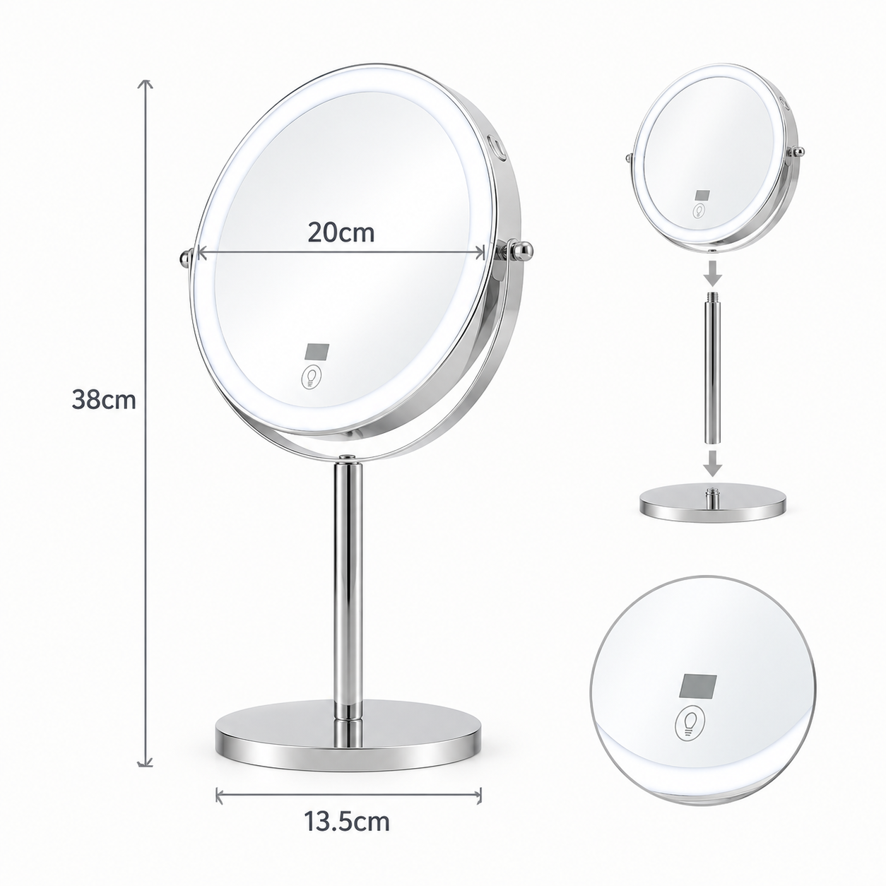LOTTOWARE 8" Lighted Tabletop Makeup Mirror with Digital Display (1x/10x) — product photo 1