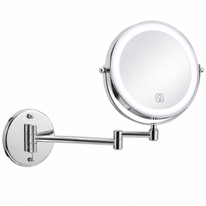 LOTTOWARE 8" Lighted Wall Mount Mirror with Digital Display (1x/10x) — product photo 1