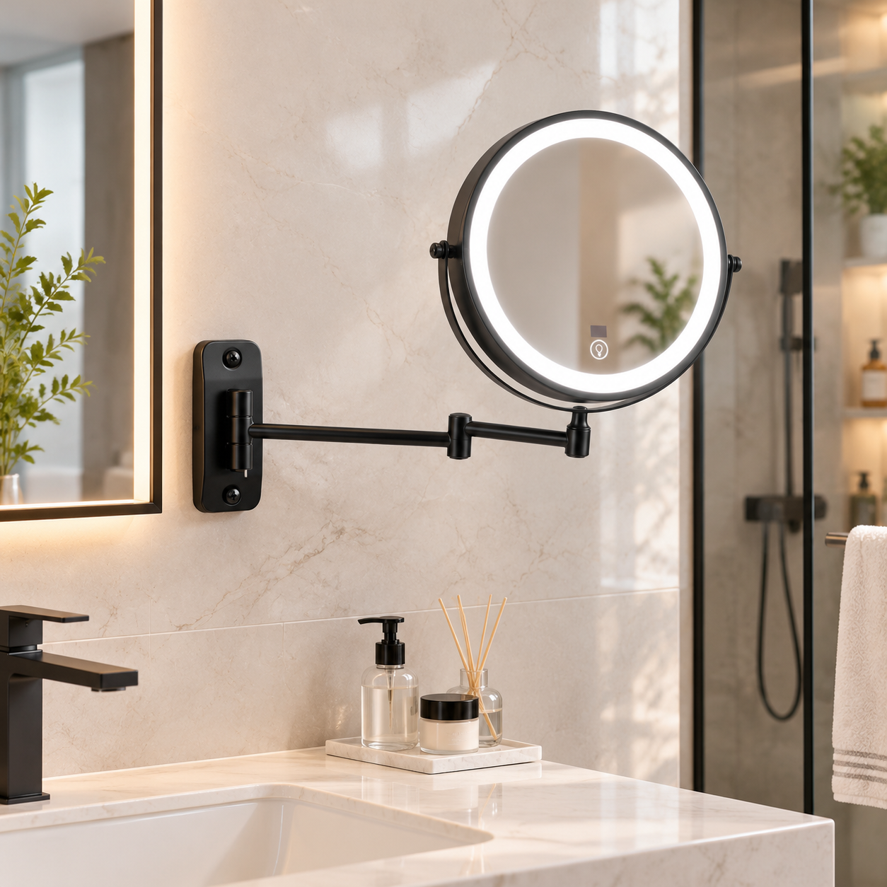 LOTTOWARE 8" Lighted Wall Mount Mirror with Digital Display (1x/10x) — product photo 1