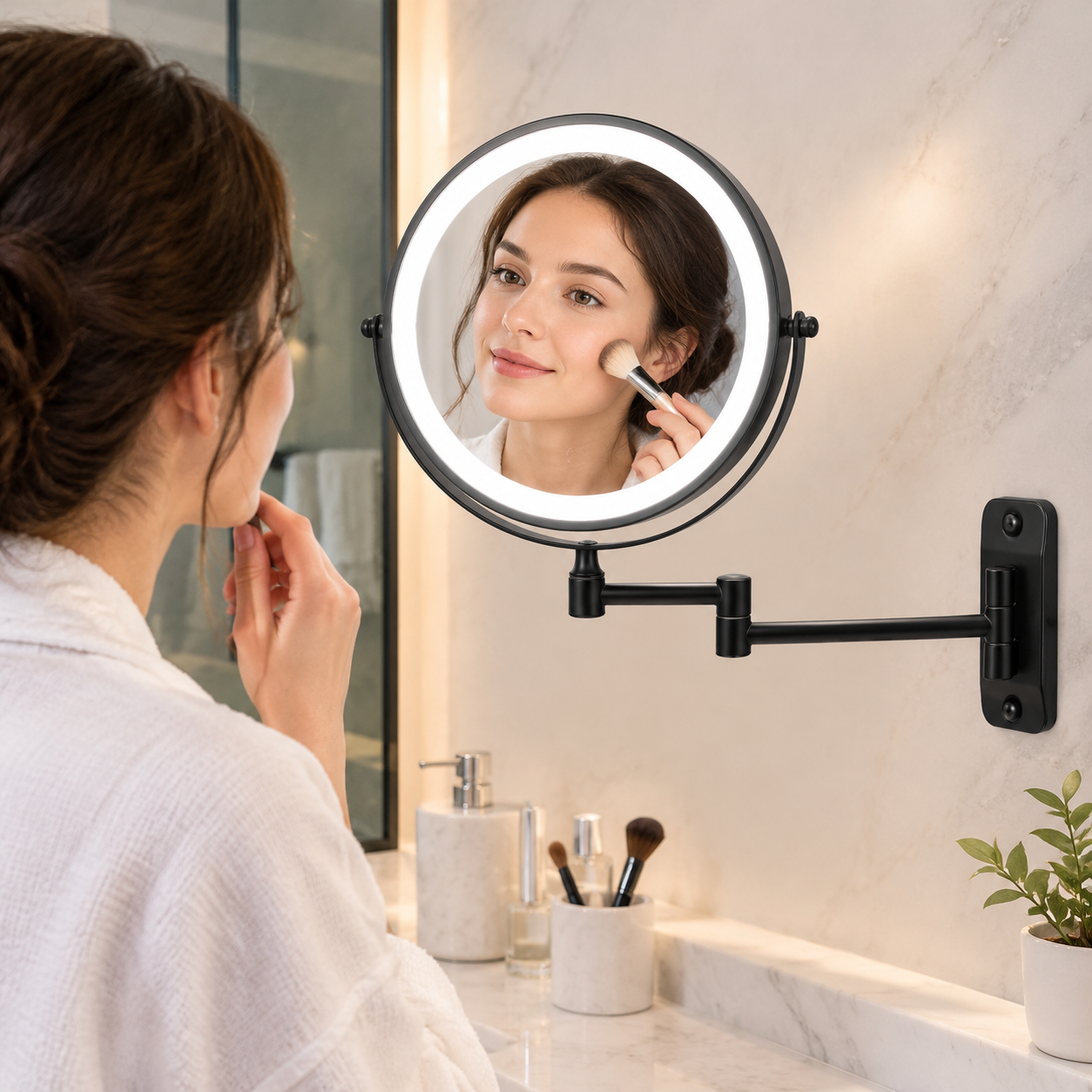LOTTOWARE 8" Lighted Wall Mount Mirror with Digital Display (1x/10x) — product photo 1