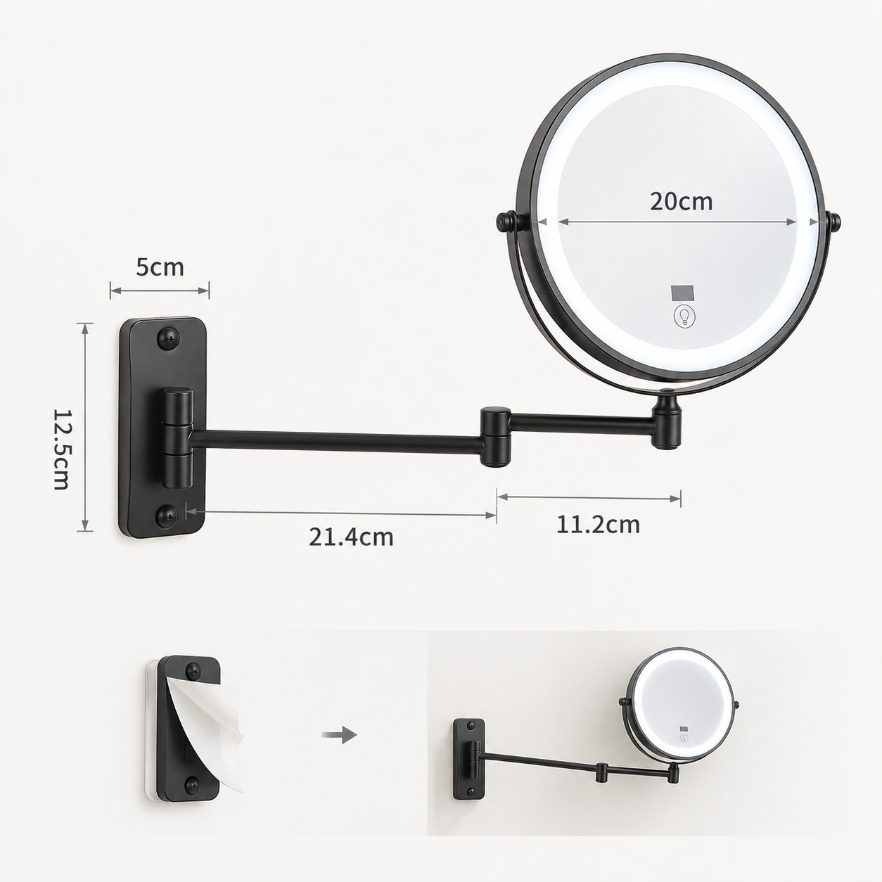 LOTTOWARE 8" Lighted Wall Mount Mirror with Digital Display (1x/10x) — product photo 1