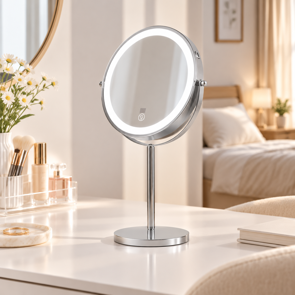 LOTTOWARE 8" Lighted Tabletop Makeup Mirror with Digital Display (1x/30x) — product photo 1
