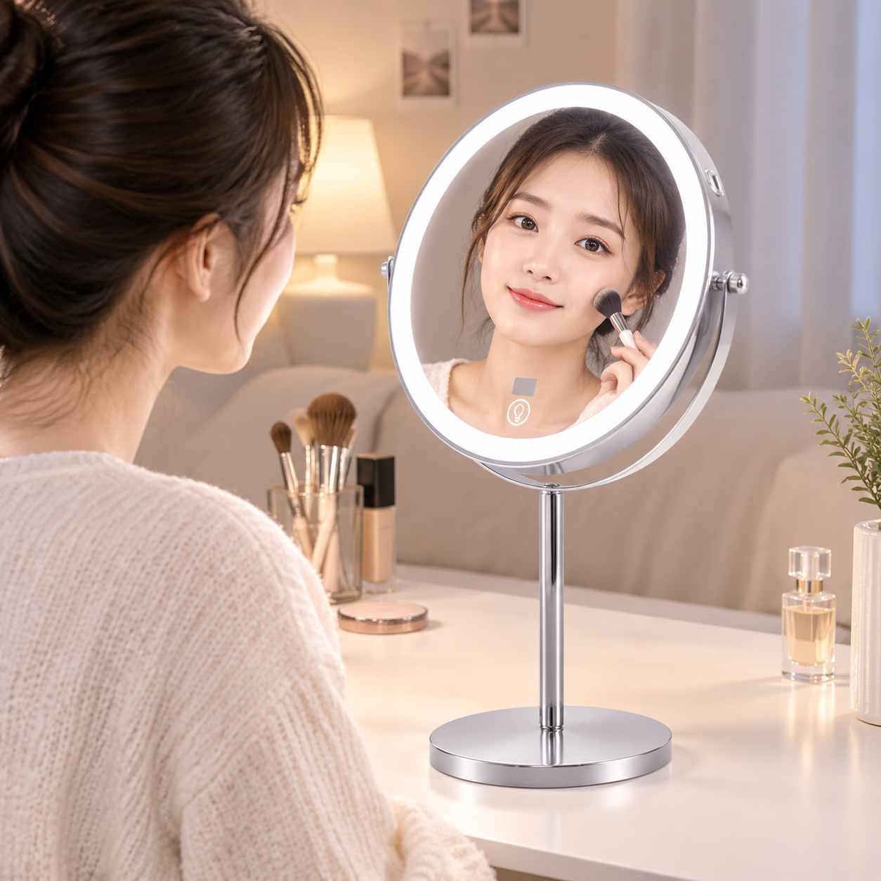 LOTTOWARE 8" Lighted Tabletop Makeup Mirror with Digital Display (1x/30x) — product photo 1