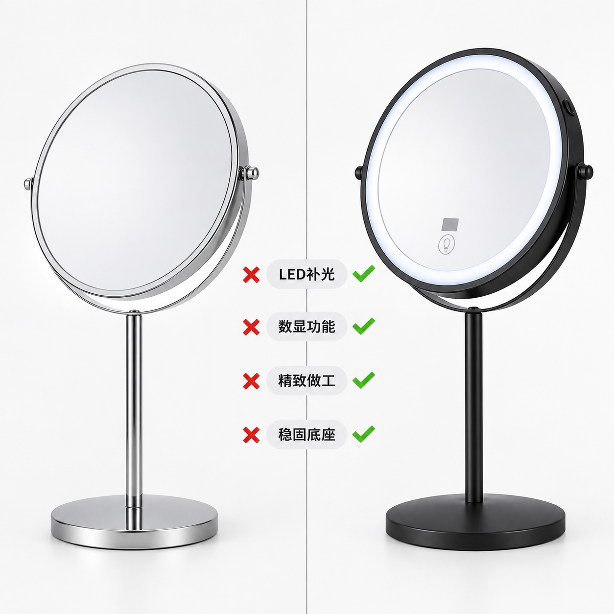 LOTTOWARE 8" Lighted Tabletop Makeup Mirror with Digital Display (1x/30x) — product photo 1