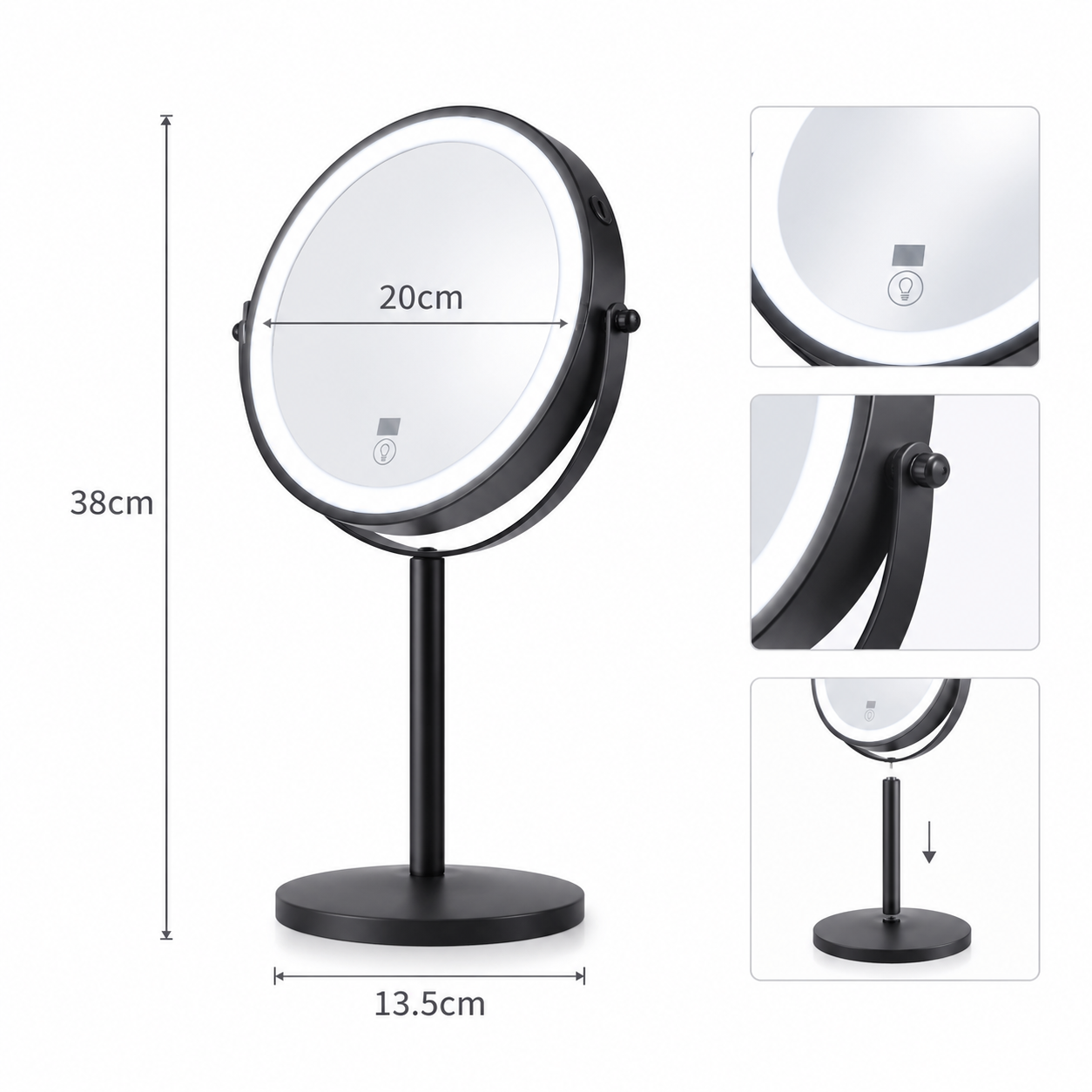 LOTTOWARE 8" Lighted Tabletop Makeup Mirror with Digital Display (1x/30x) — product photo 1