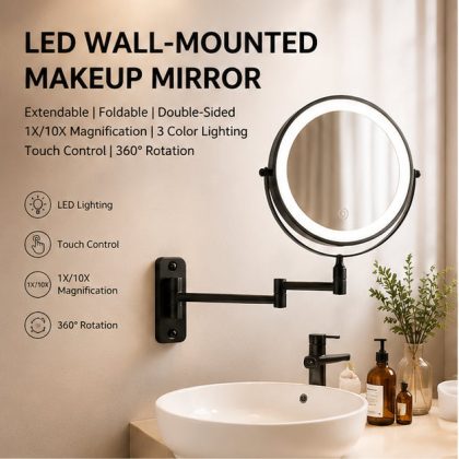 LOTTOWARE Dual-Sided 1X/10X 8-Inch Rechargeable Dimmable Wall-Mounted Mirror