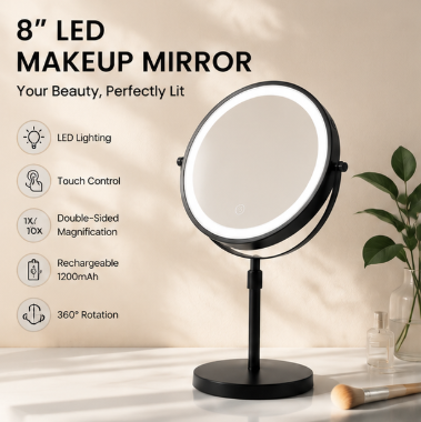 LOTTOWARE Dual-Sided 1X/10X 8-Inch Wall-Mounted Vanity Mirror