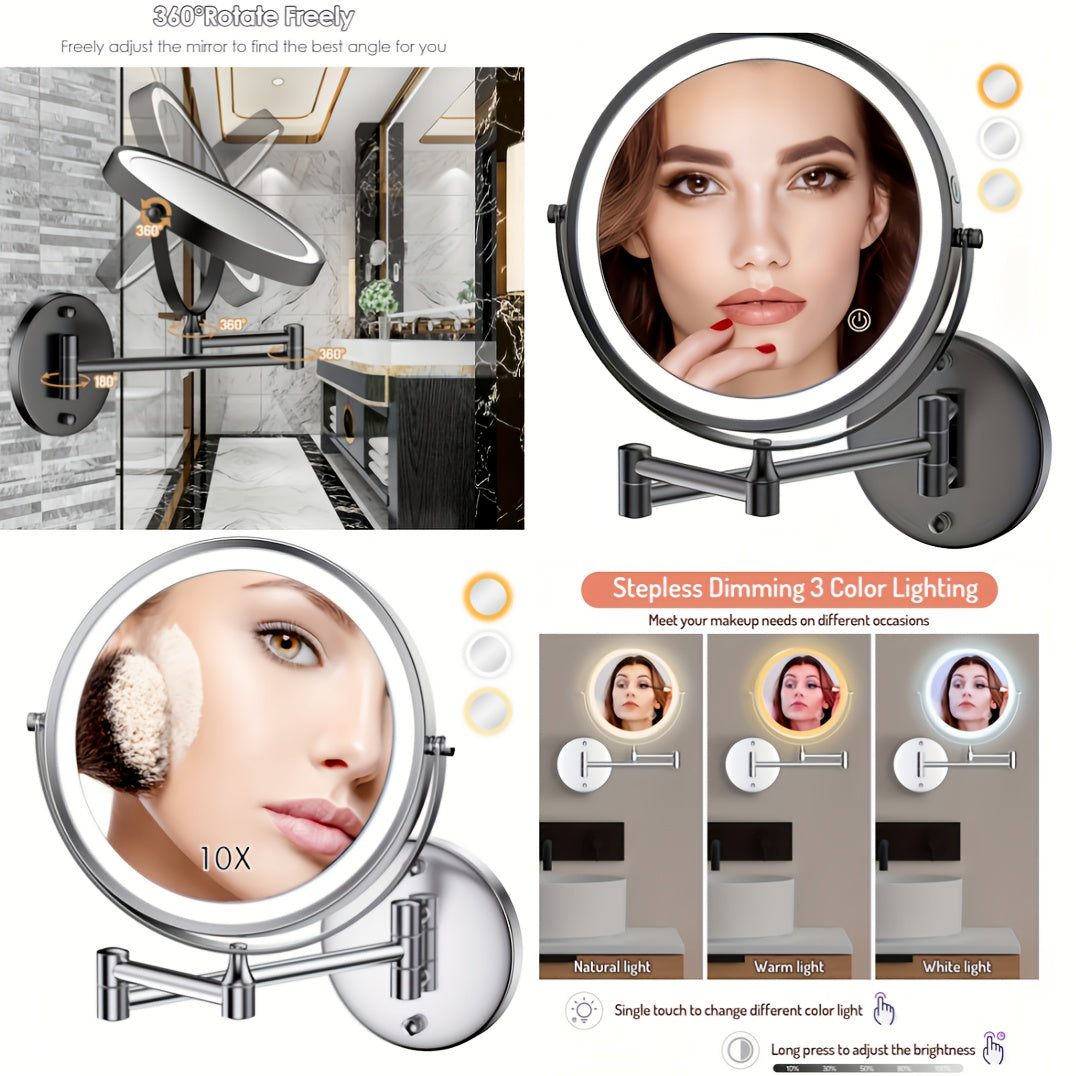 LOTTOWARE 10X 8-Inch No-Drill Rechargeable Wall-Mounted Vanity Mirror - Image 3